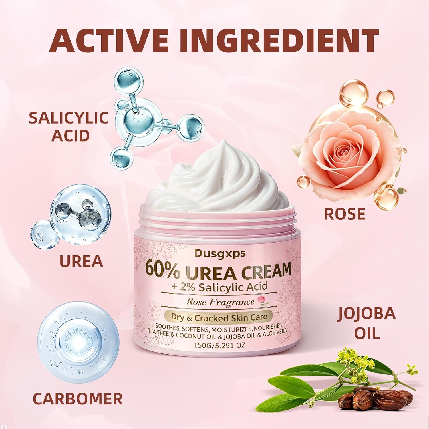 60% Urea Cream for Feet with 2% Salicylic Acid for Deep Hydration-150g | Urea Cream 60 Percent for Feet & Hands+Rose-Maximum Strength Moisturizer for Rough,Dry,Thick & Cracked Skin,Callus Remover