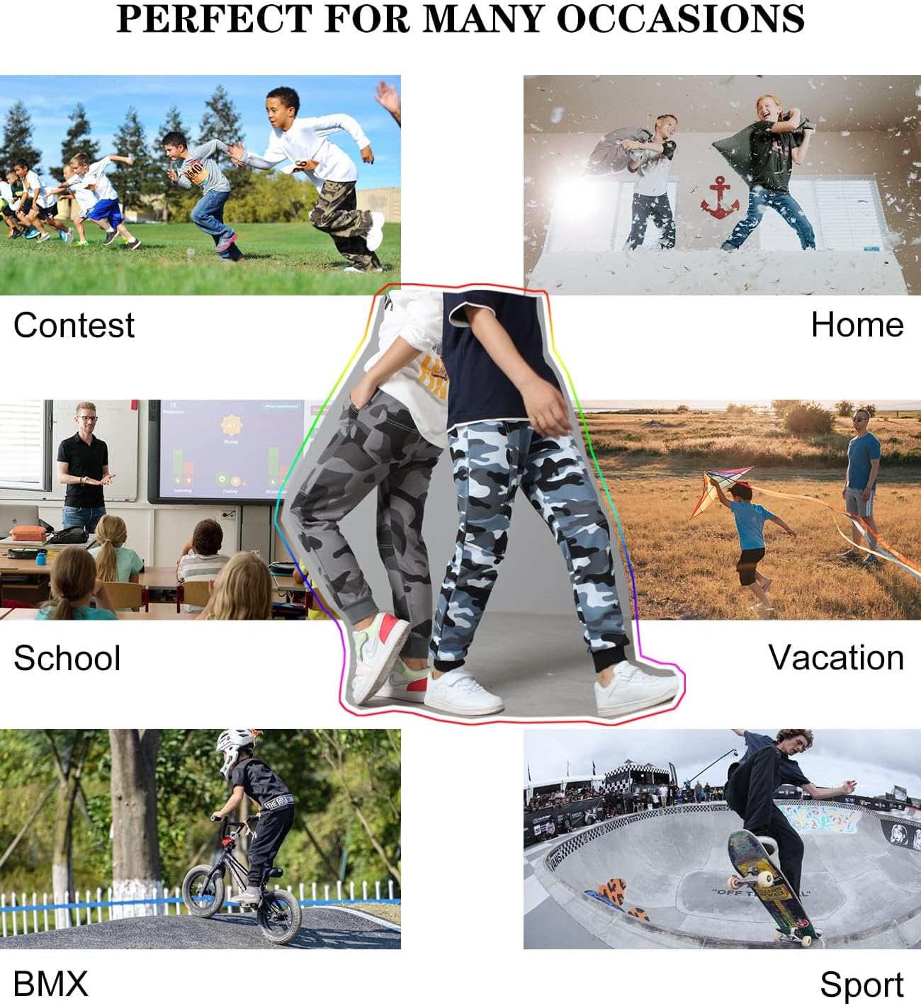 SHOOYING Boy's Baggy Cotton Sweatpants Casual Elastic Joggers Pants, 4-16 Years - Image 7