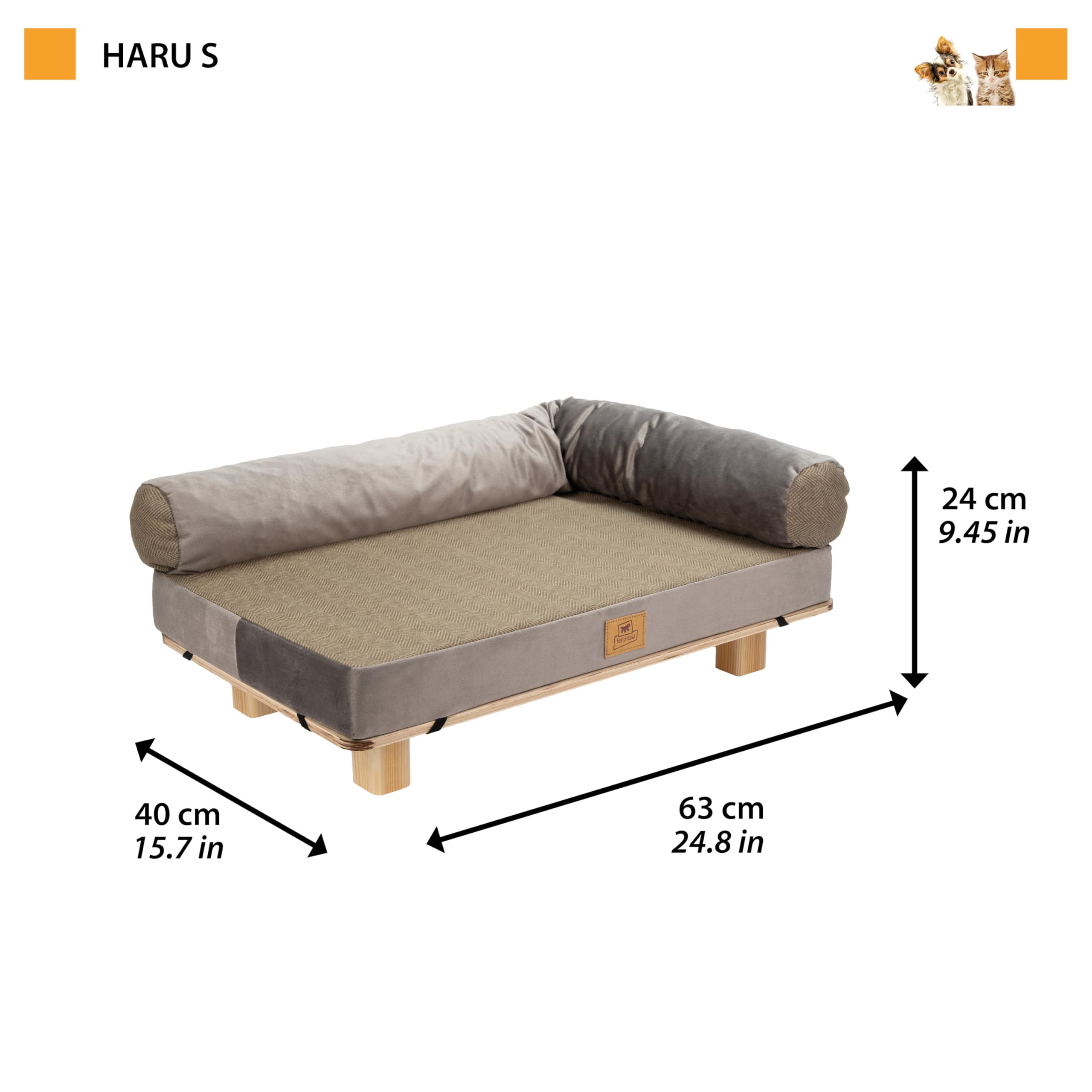 Ferplast Hundebett Katzenbett aus FSC®-zertifiziertem Holz mit weichem Kissen, Stil, Komfort und Haltbarkeit, 63 x 40 x 24 cm hoch.