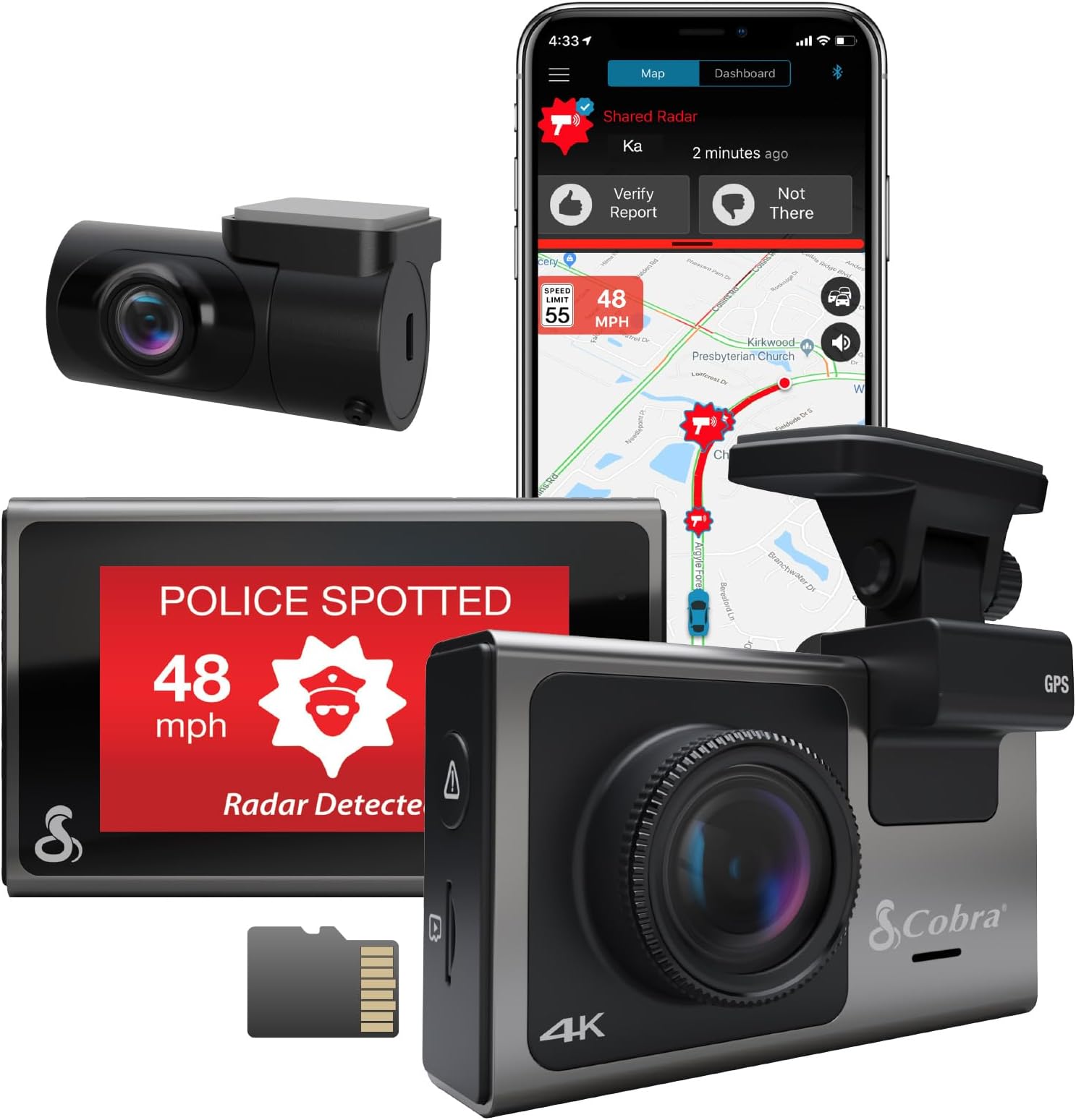 Cobra Smart Dash Cam + Rear Cam (SC 400D) – UHD 4K Resolution, Alexa Built-In, 3-Camera Capable, Live Police Alerts, Emergency Mayday, Drive Smarter App, 3" Touchscreen, Wi-Fi & GPS, 32GB SD Card Incl