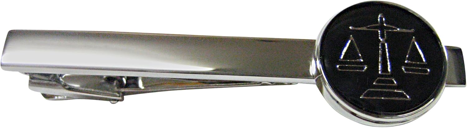 Kiola Designs Black Scale of Justice Law Square Tie Clip