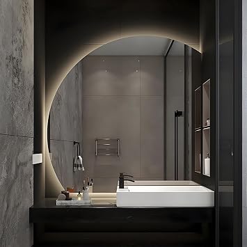 Led Half Moon Bathroom Mirror with Lights, Backlit Smart 3 Colors Stepless Dimmable Vanity Mirror for Wall, Frameless Anti-Fog, WaterproofRight Under Cut,100 * 100cm/40 * 40"