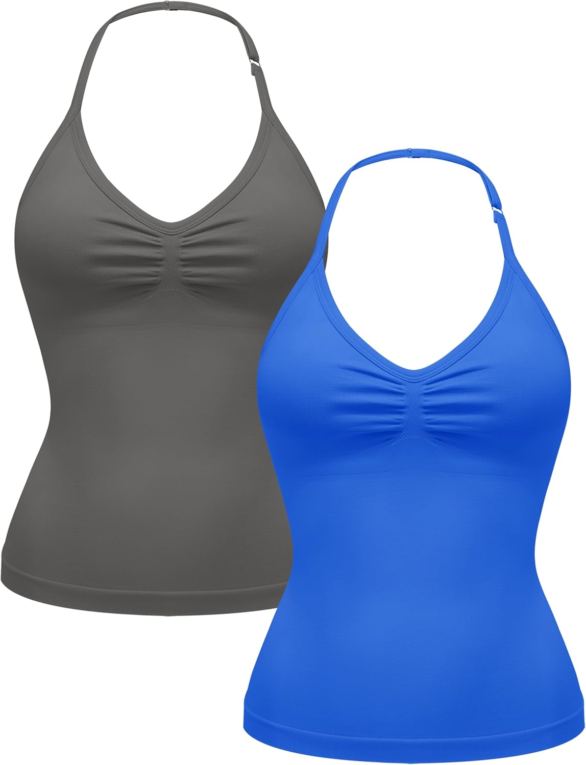 OLCHEE Womens Halter Tank Tops V Neck Impact Backless Longline Strappy Adjustable Gym Workout Top Padded