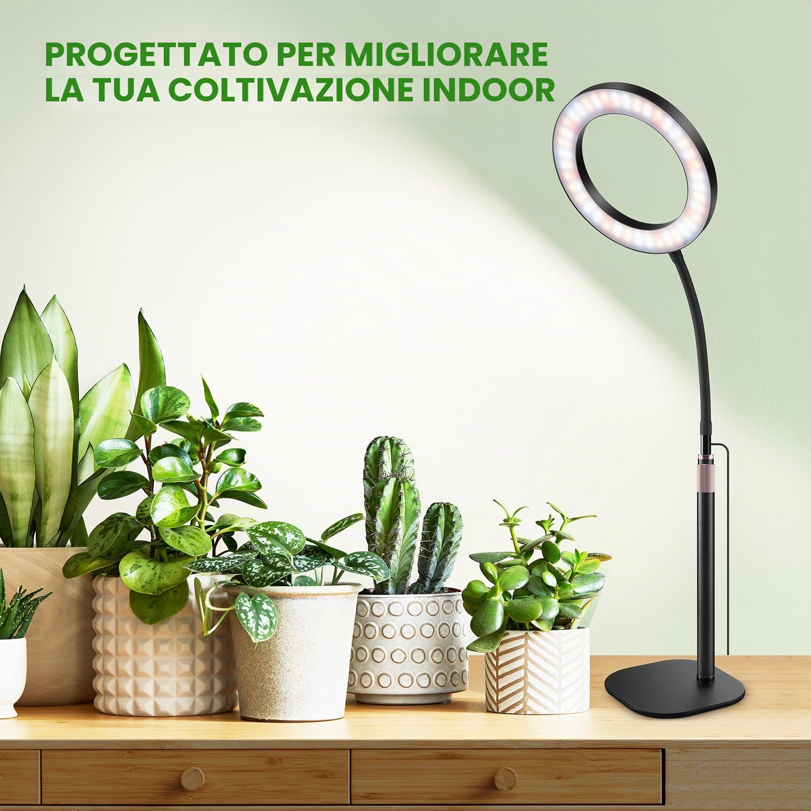 COKOLILA Lampada LED per Piante, Luce per Piante da Interno, Spettro Completo, Timer auto 3/9/12H, Altezza Regolabile 30-63 cm, 3 Modalità, Base Stabile in Metallo, Ideale per Piante da Interno