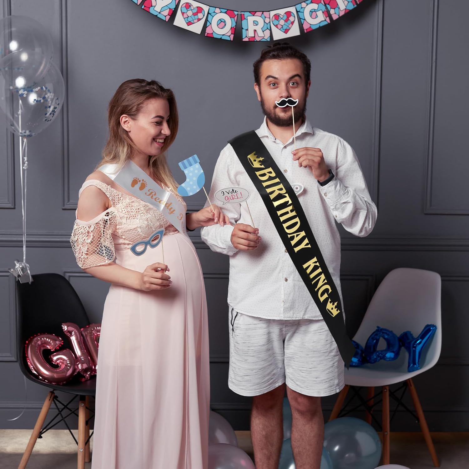 JJUNW 2 PCS Birthday King Sash for Men, Gold Foil Letter, and Black