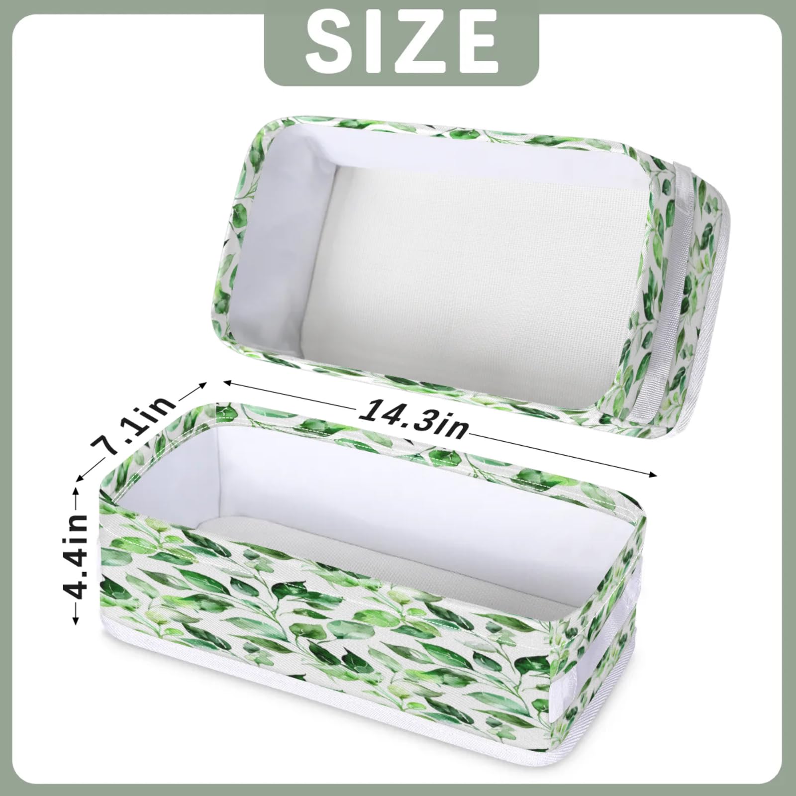 Tablerazzi Toilet Tank Topper Paper Basket with Handle, Green Eucalyptus Bathroom Storage Basket for Organizing, Plant Leaves Small Fabric Storage Bins for Bathroom Decor