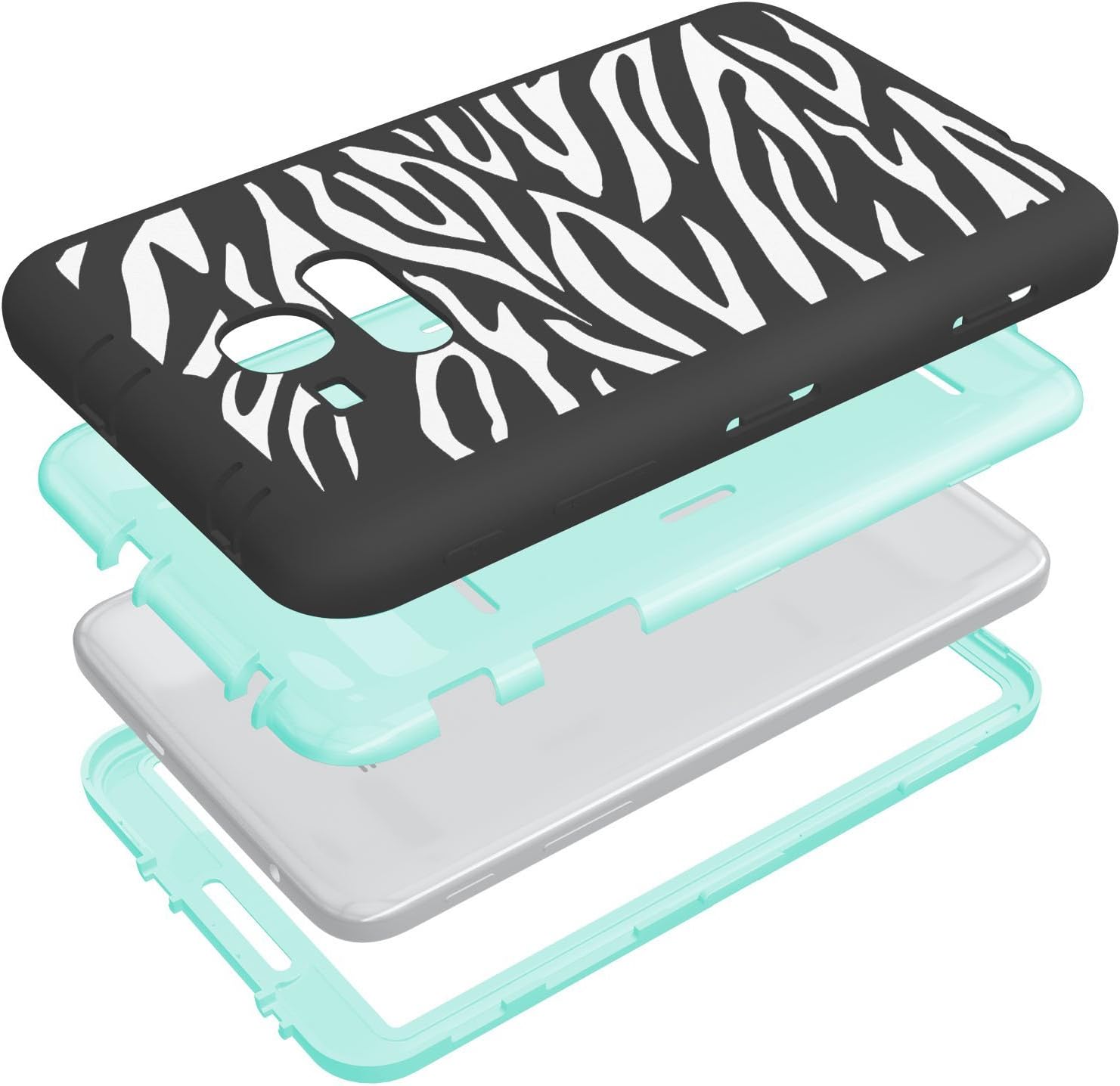 Hocase Galaxy Tab E Lite 7.0 Case, Galaxy Tab 3 Lite 7.0 Kids Case, Shockproof Hybrid Silicone Rubber Bumper+Hard Shell Protective Case with [Raised Edges] - Black Zebra Pattern/Mint Green