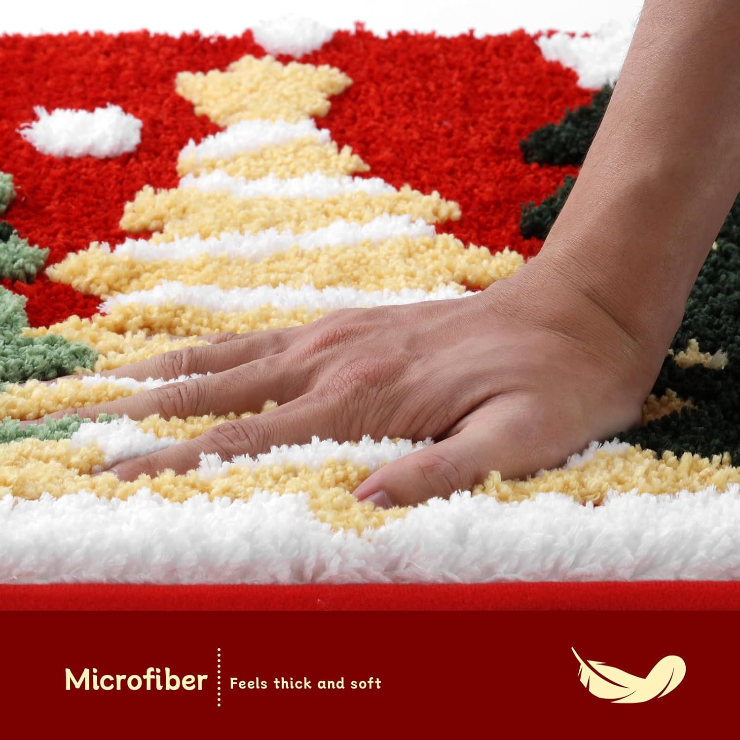 Christmas Tree Bathroom Runner Rug 18x45 Inch, Winter Soft and Absorbent Tufted Xmas Snowflake Bath Mat Non Slip Washable, Christmas Bathroom Decor Rug Red Holiday Decorations