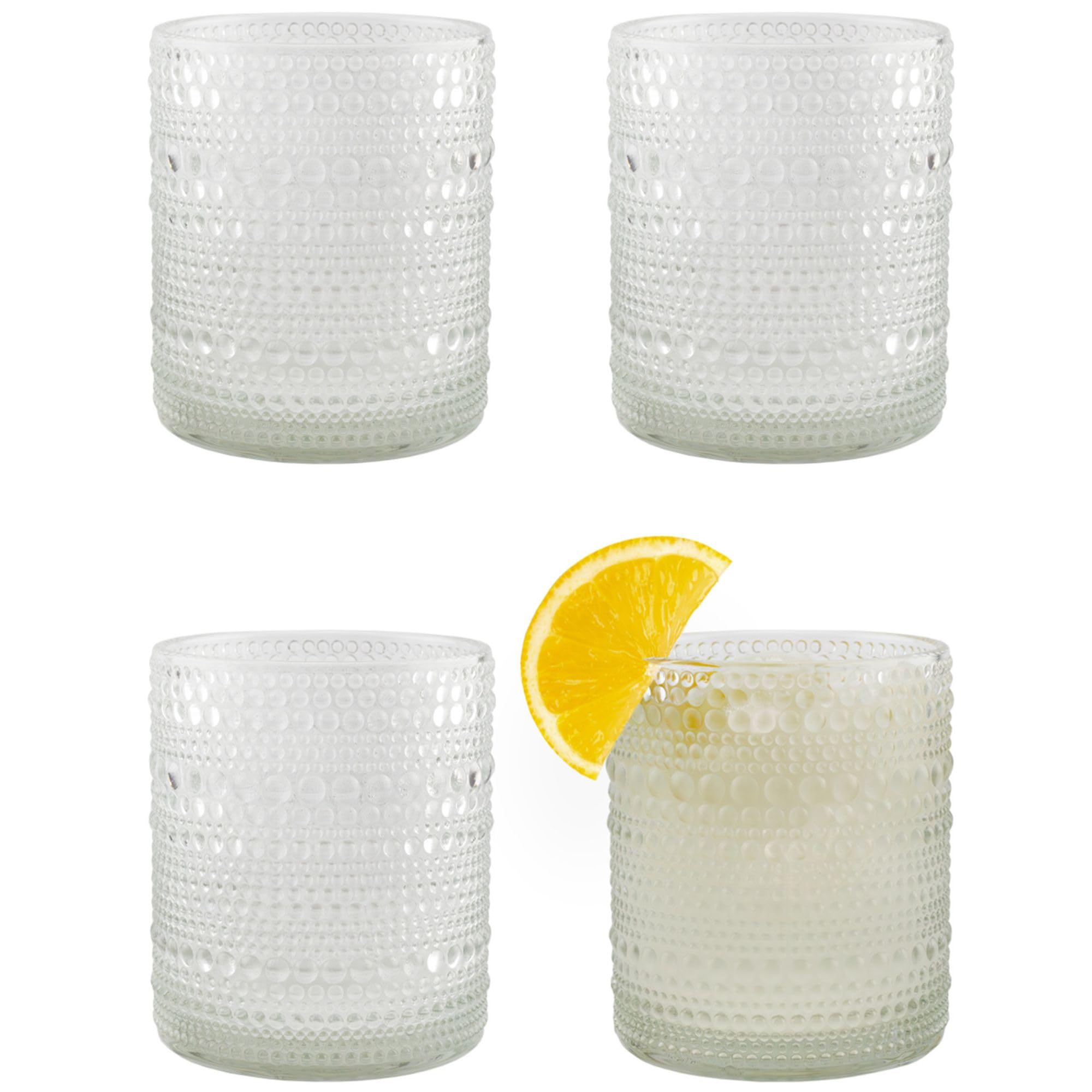 Darware Little Hobnail Drinking Glasses (6oz, 4pk, Clear); Old-Fashioned Beverage Glasses for Tabletop, and Bar Use, and Candle Jars