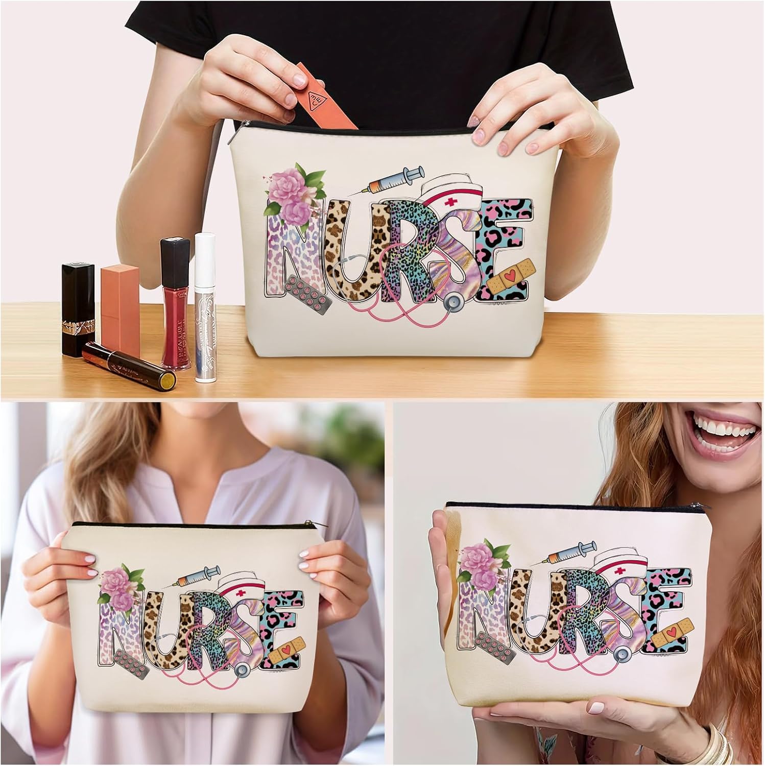 Nurse Makeup Bag Gifts: Nurse Themed Cosmetic & Toiletry Organizer Pouch, Cute Nurse Appreciation Gifts For Teen Girls & Women Nursing Student For Travel, Parties Birthdays, & Christmas. - Image 3