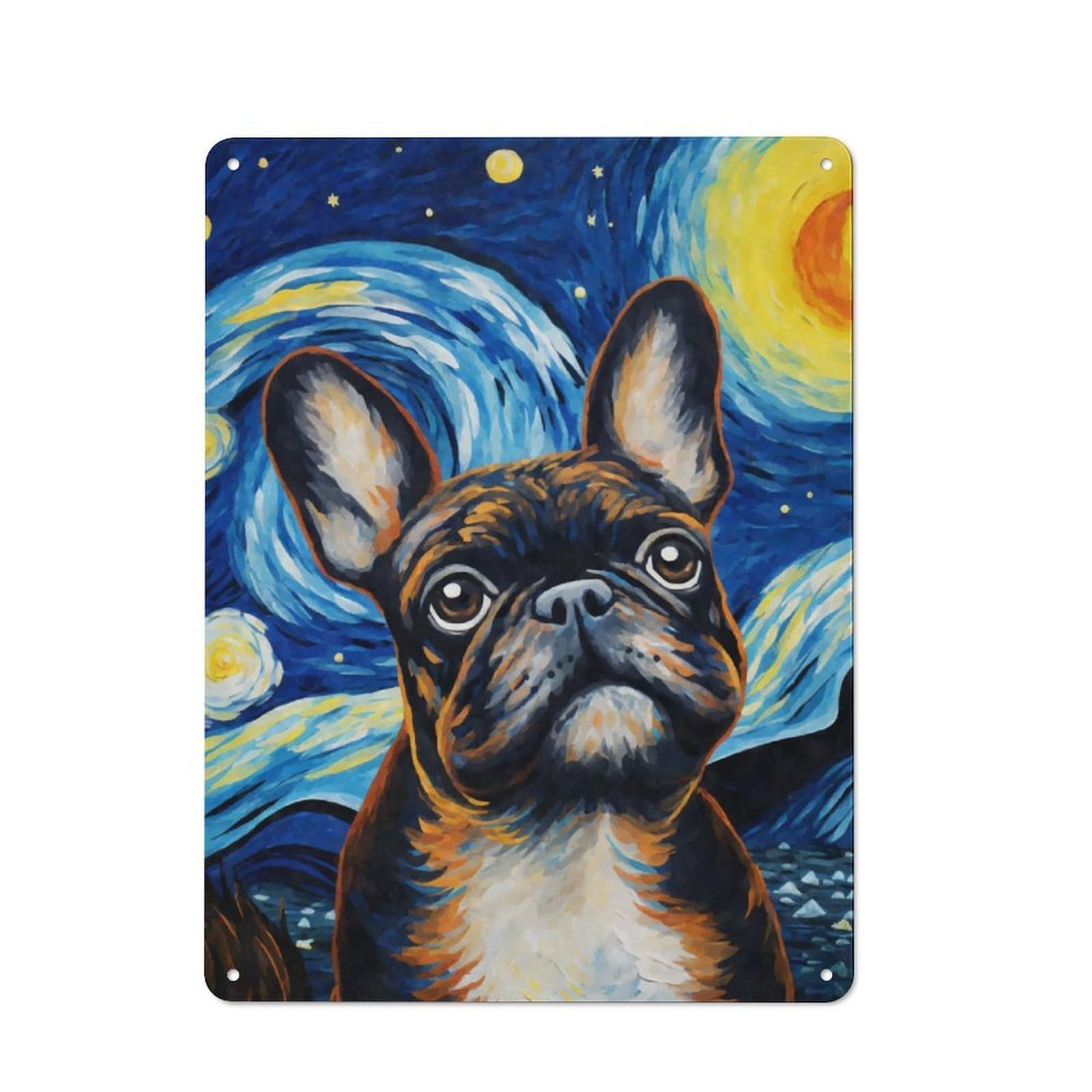 Junmoney French Bulldog Night For Garden Room Or Summerhouse, Vintage Tin Sign 40X30cm, A Metal Wall Feature For Garden Rooms And Summerhouses