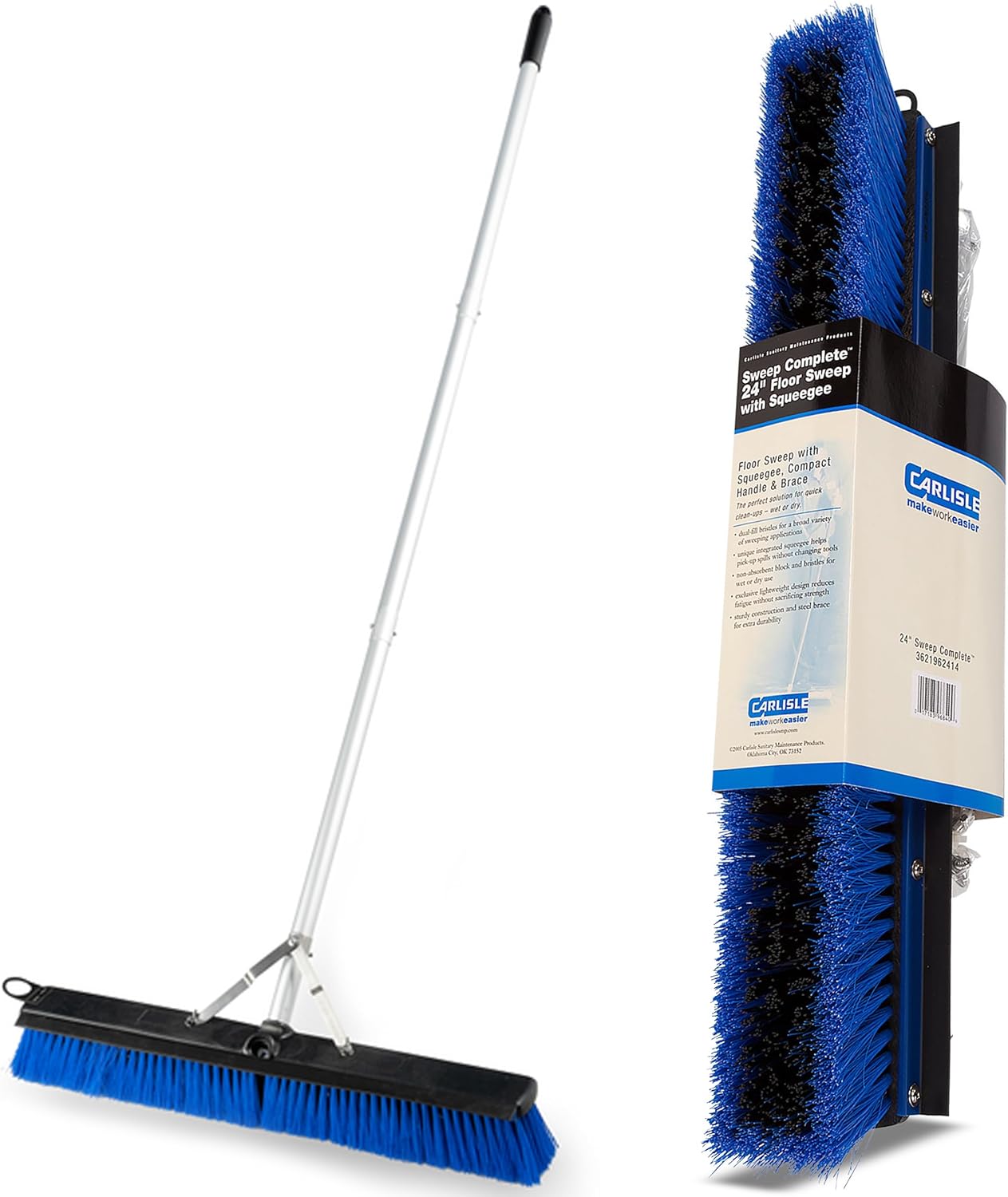 SPARTA Sweep Complete Floor Sweep with Squeegee for Catering, Buffets, Restaurants, Stainless Steel, 24 Inches, Blue