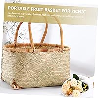 Vista 7 de Cesta de mano tejida Cesta de frutas Cesta de picnic al aire libre vacía Cesta de bambú Cesta tejida de bambú multiusos Cesta multiusos