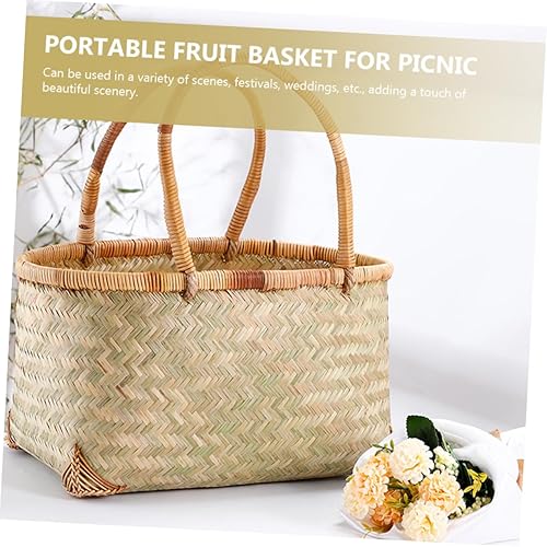 Miniatura 7 de Cesta de mano tejida Cestas de frutas Cesta de picnic vacía al aire libre Cesta de bambú Cestas tejidas Cestas multiuso Cesta tejida de bambú Cesta