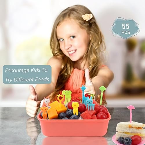 Miniatura 3 de Palillos de comida de animales para niños, 55 piezas de lindos palillos de dientes de frutas de dibujos animados para cajas Bento, almuerzo,