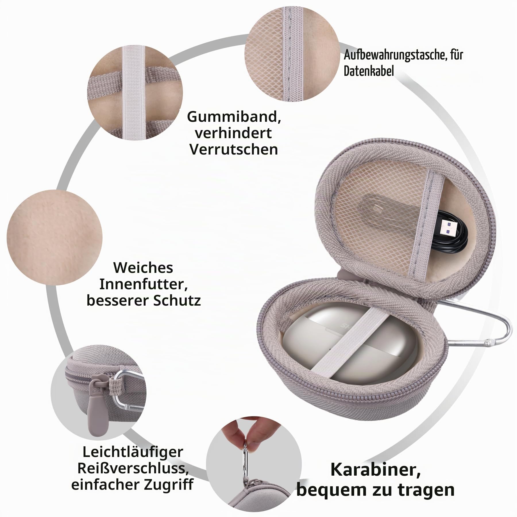 Aenllosi für SHOKZ OpenDots ONE Open-Ear-Kopfhörer, Hartschalen-Reiseetui zum Schutz, Clip-On-Ohrhörer-Abdeckung für kabellose Bluetooth-Ohrhörer, Grau (nur Etui)