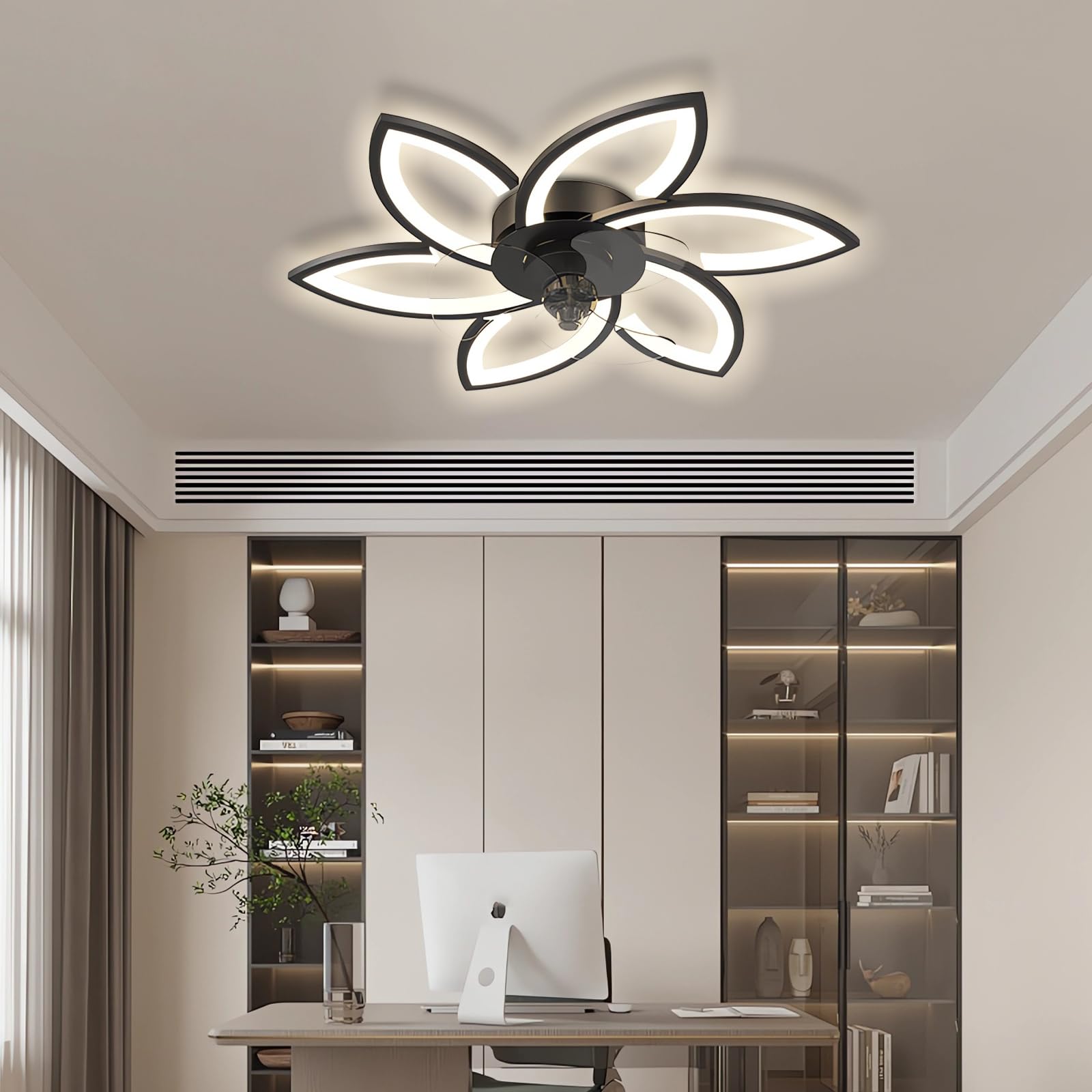 Deckenleuchte mit Ventilator leise Dimmbar 3 Farbtemperatur 6 Geschwindigkeiten led deckenventilator mit fernbedienung für Wohnzimmer Schlafzimmer Esszimmer deckenlampe mit ventilator (Schwarz, Φ78cm)