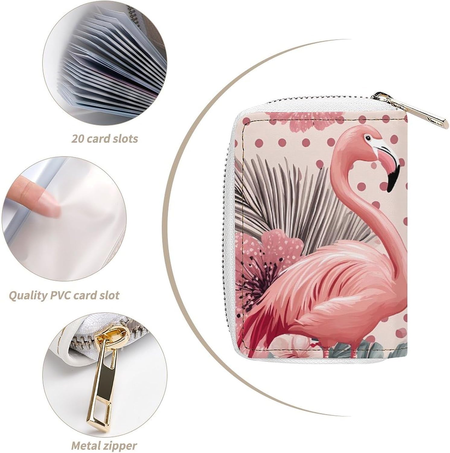 Flamingos Tropical Flowers Polka Dots Small Business Credit Card Holder Wallet with 20 Card Slots Case Coin Purse Pouch