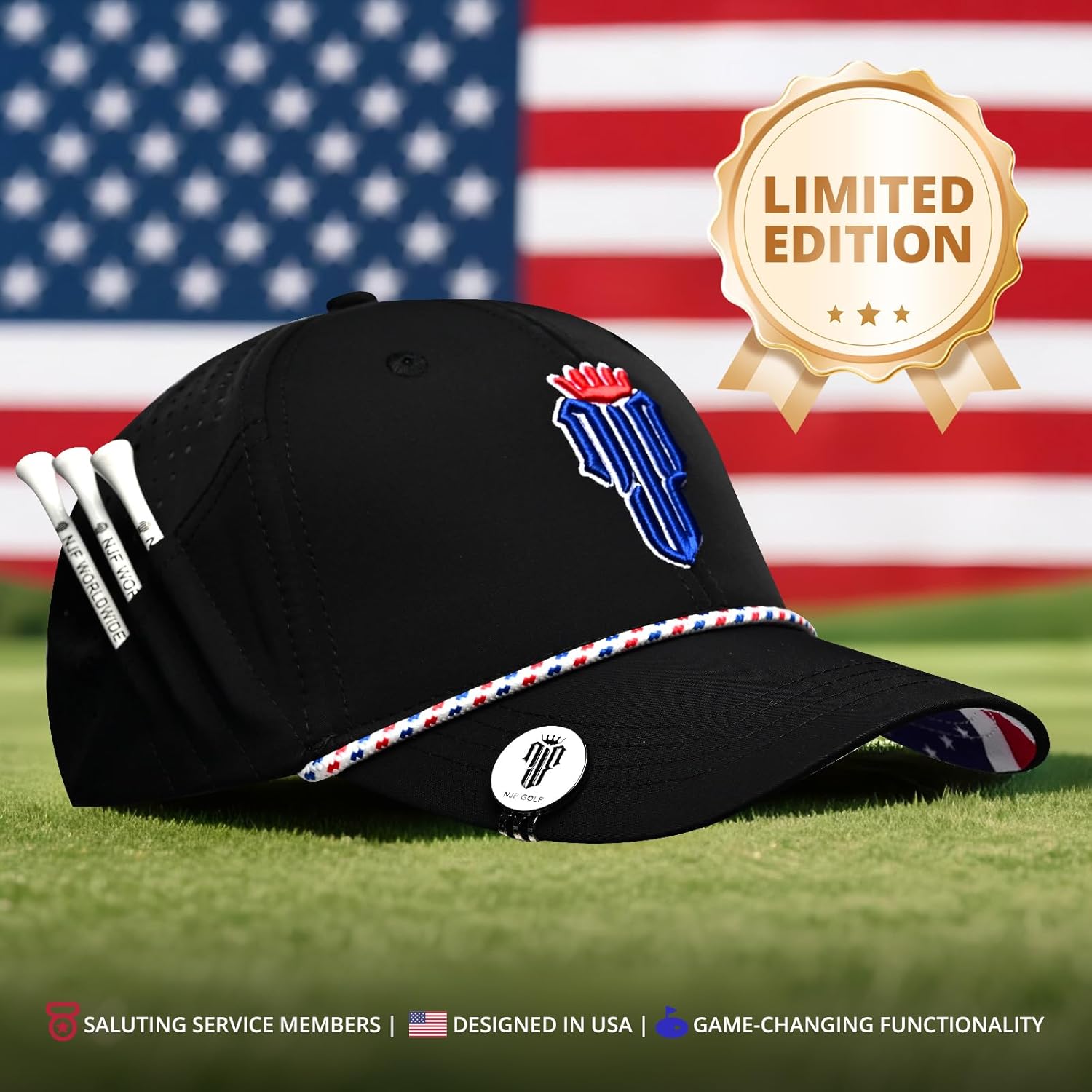 NJF Golf™ Hat Men - Breathable Mens Golf Hats, Adjustable Rope Snapback Cap, Convenient Cap with Tee Holder - Image 3