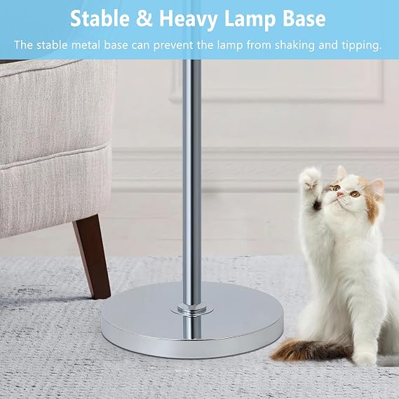 Modern Crystal Floor Lamp for Living Room, 3 Lights Dimmable Standing Lamp, Industrial Silver Tree Lamp with Crystal Shade, Dimmer Switch, 65 Tall Corner Lamp for Bedroom Reading, Chrome