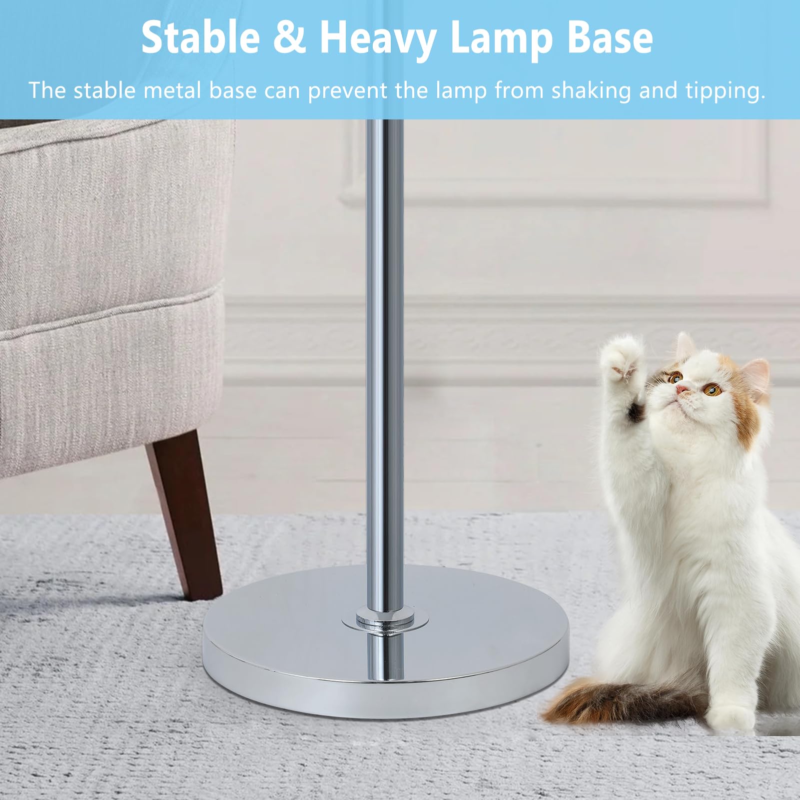 Rayofly Chrom Stehlampe Wohnzimmer, 3-flammig Dimmbar Stehlampe mit Glas Lampenschirm, Modern Kristall Standleuchte Silber, Crystal Floor Lamp, Kristall Stehleuchte für Schlafzimmer Kinderzimmer Büro