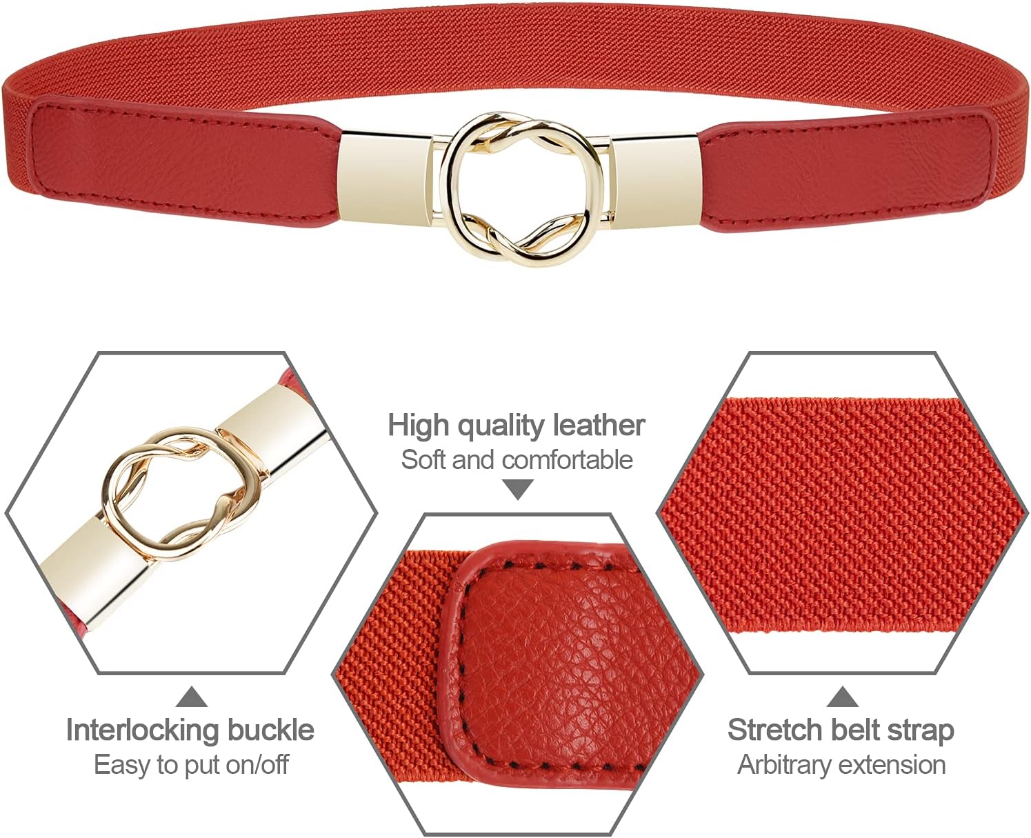EAONE Skinny Belts for Women 5 Pack, Fashion Dress Belts Stretch Women Waist Belts Plus Size Elastic Waist Band for Dresses image 2