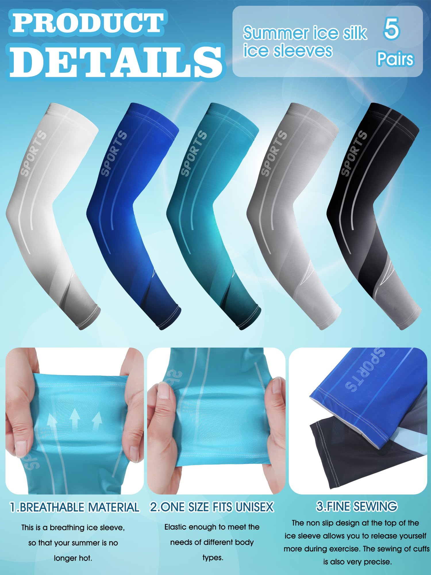 Tisancy 10 Pairs Sun Protection UV Arm Sleeves Cooling Anti Slip Compression Sleeves Sports Polyester Cycling Covers