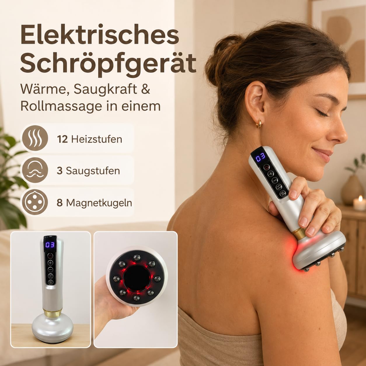 Cellulite Massagegerät, Schröpfgerät mit Wärme und 8 Magnetkugeln