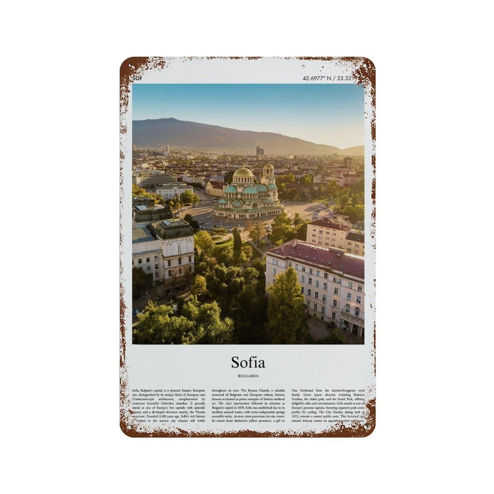 xiaoxiaoshen Sofia Bulgaria City Scenery Wall Decor Art Metal Tin Poster Modern Home Decor Art Home Bar Shop Decorations Vintage Sign 30x20cm