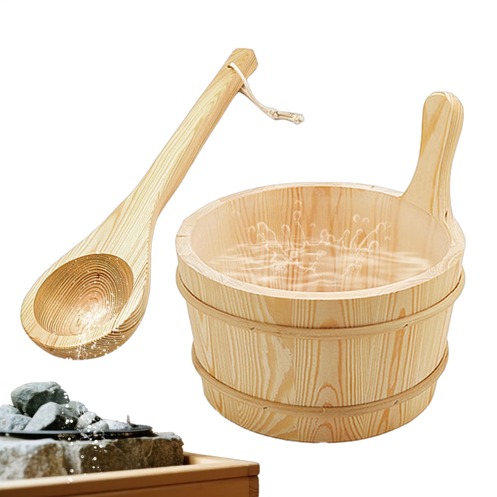 Seau et louche en bois pour sauna, seau à eau, louche en bois avec baril en bois de 4 L, doublure intérieure, cuillère pour jardin, maison, salle de bain, appartement, hôtel