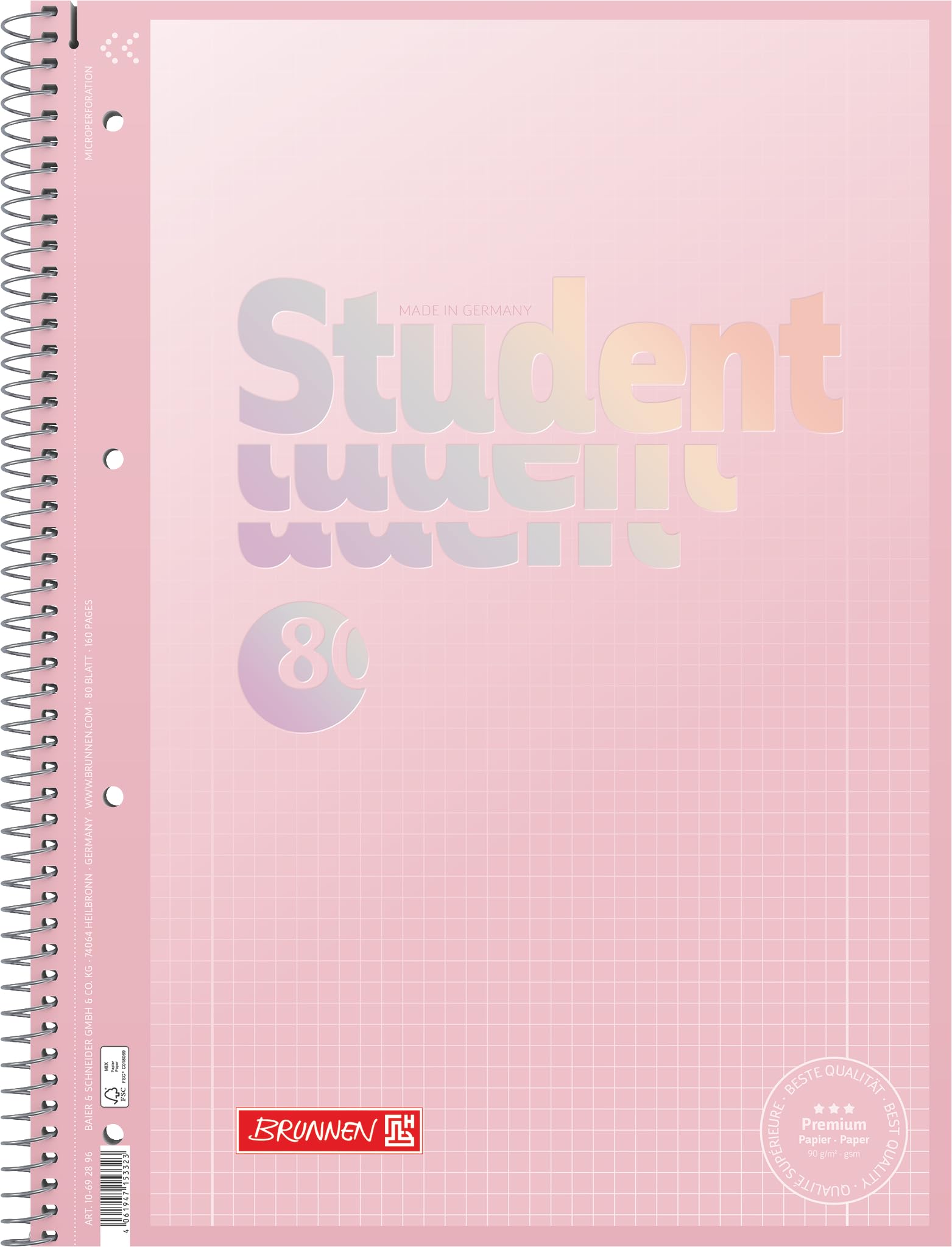 BRUNNEN Collegeblock Premium Student "Pastel" | A4, liniatura 28, 80 arkuszy, sortowane
