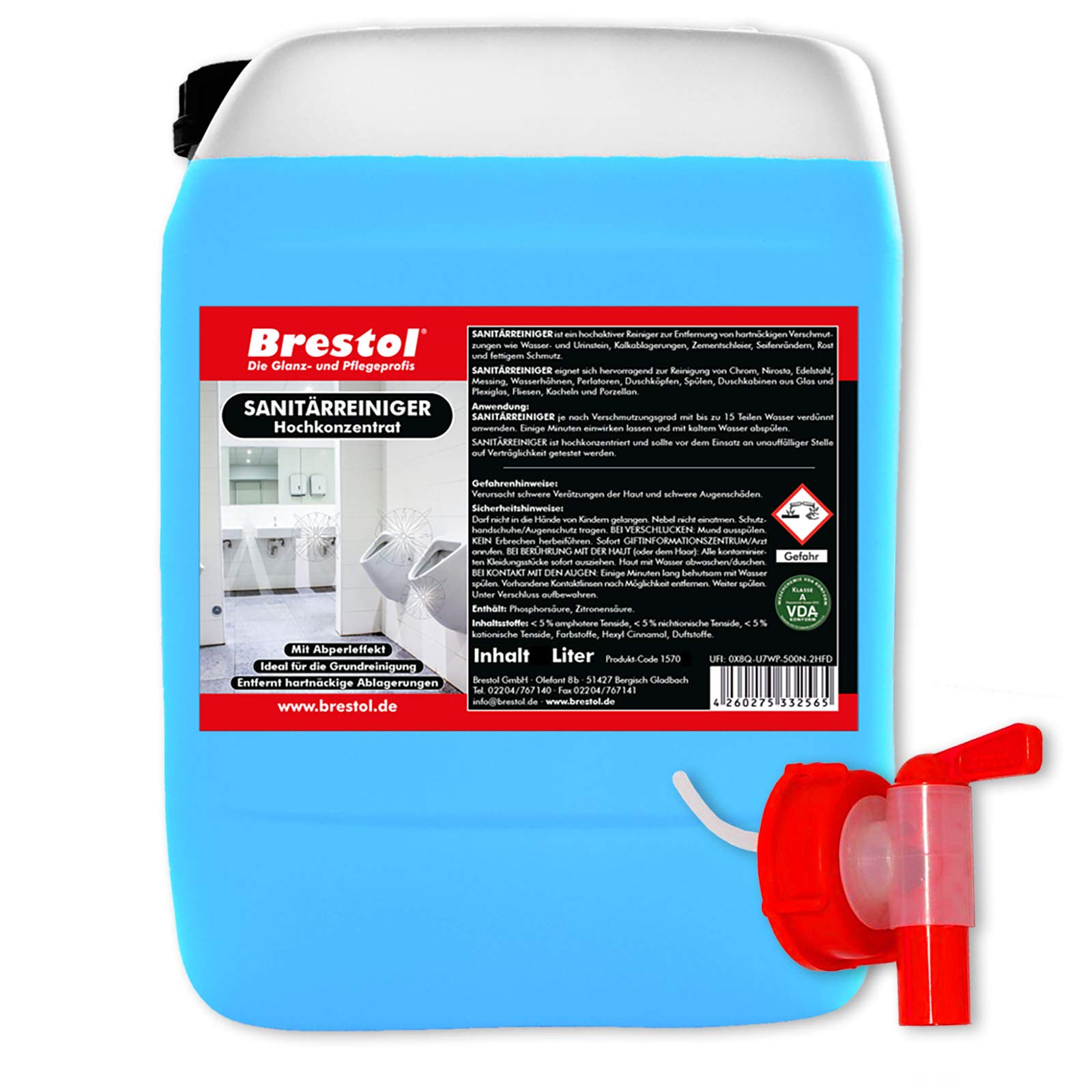 Detergente da bagno Power 10 litri concentrato con rubinetto da 51 mm – con effetto perlato, pulizia di base, detergente per piastrelle per cabina doccia, calcare, pulizia sanitaria