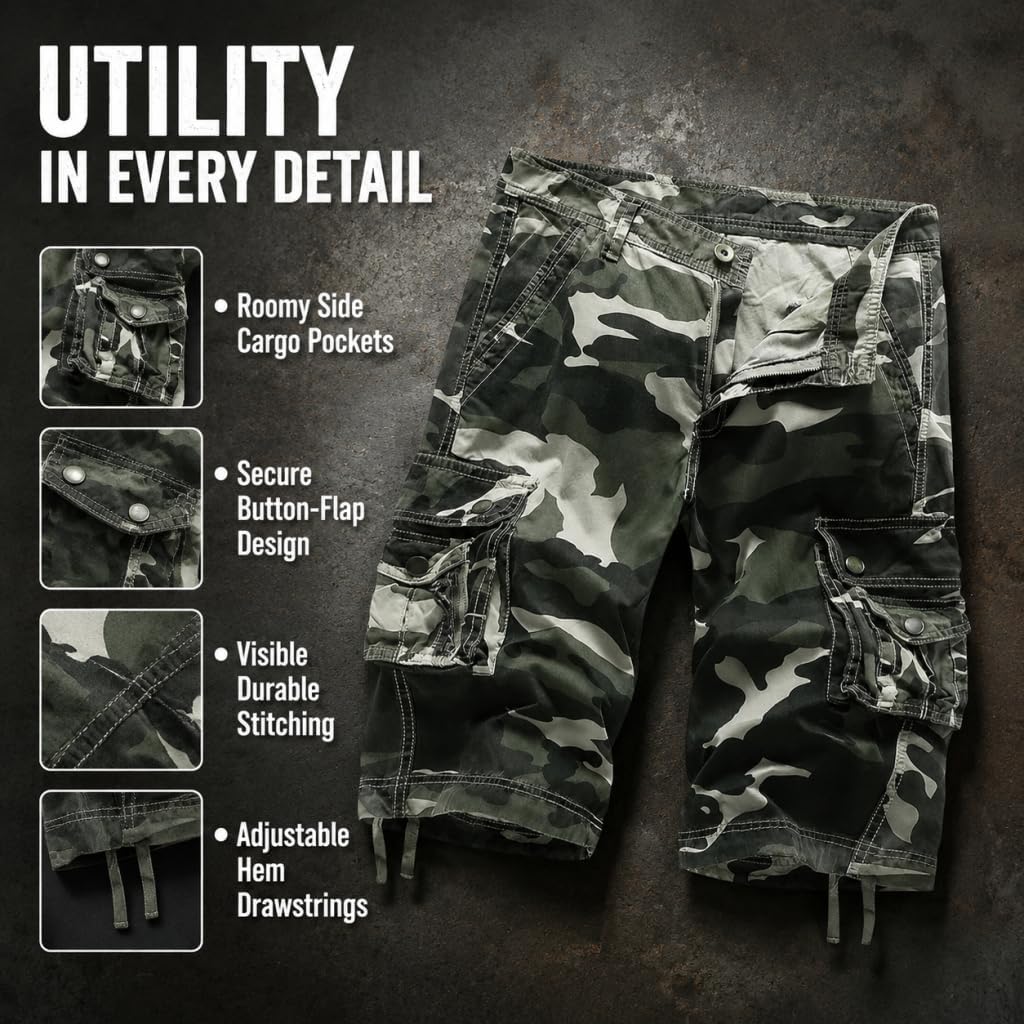 Men's Camouflage Cargo Shorts Camo Outdoor Work Short