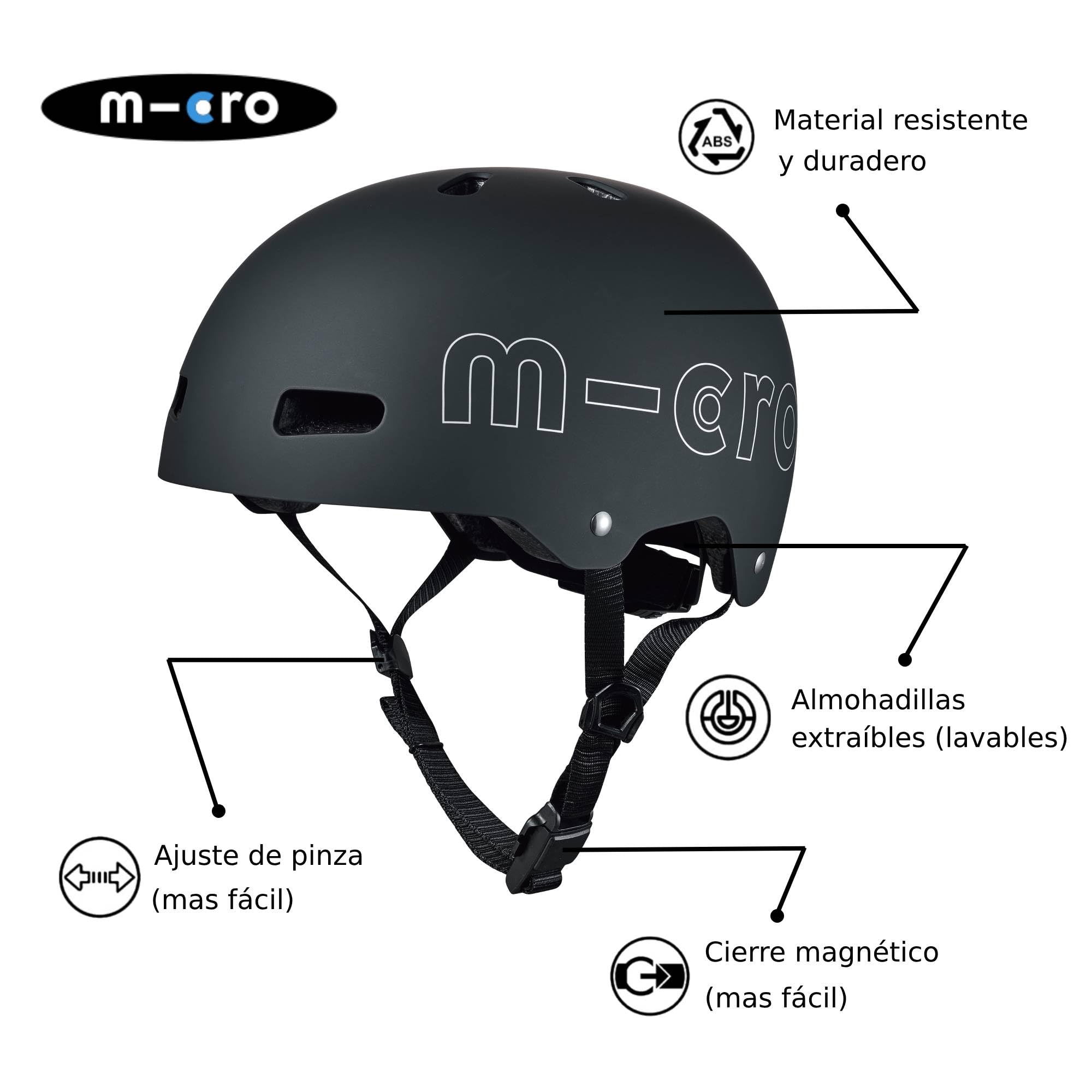 Casco Micro® v2 Ultraligero 320gr Luz Seguridad Almohadilla Interior Una Sola Pieza Talla M Adulto 54-58 cm Negro