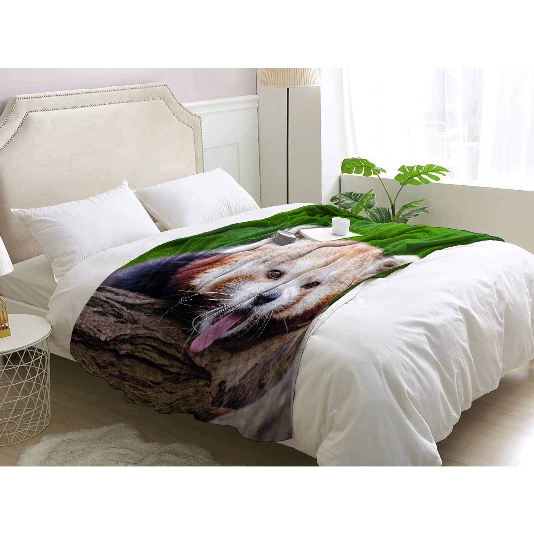 Couverture polaire 130x150 panda rouge contre le froid : plaid en flanelle chaud et doux