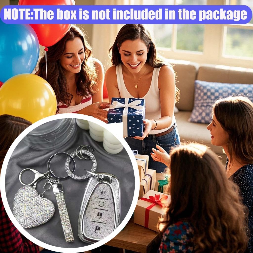 Key Fob Cover with Diamond Keychain for Women Car Key Holder Compatible with Chevrolet Equinox Malibu Cruze Traverse Camaro Trax Blazer Volt Bolt Protector, 4 Buttons (Silver-Heart)