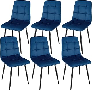 Silla de Comedor Conjunto de 6, Engrosada Holandesa Cojín de Terciopelo Sillas Adecuado para Cocina, Comedor, Azul Oscuro.