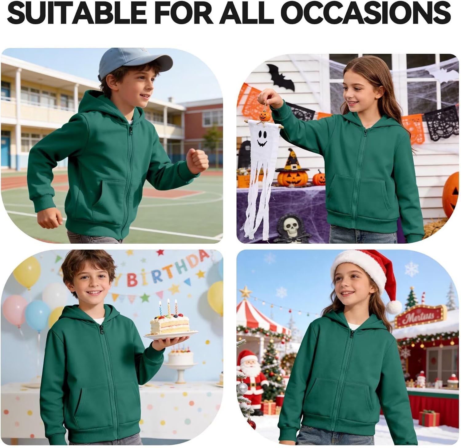 Girls Boys Athletic Zip Up Hoodie Sweatshirt Brushed Fleece Hooded Zipper Sweatshirt School Outerwear Coat for Kids