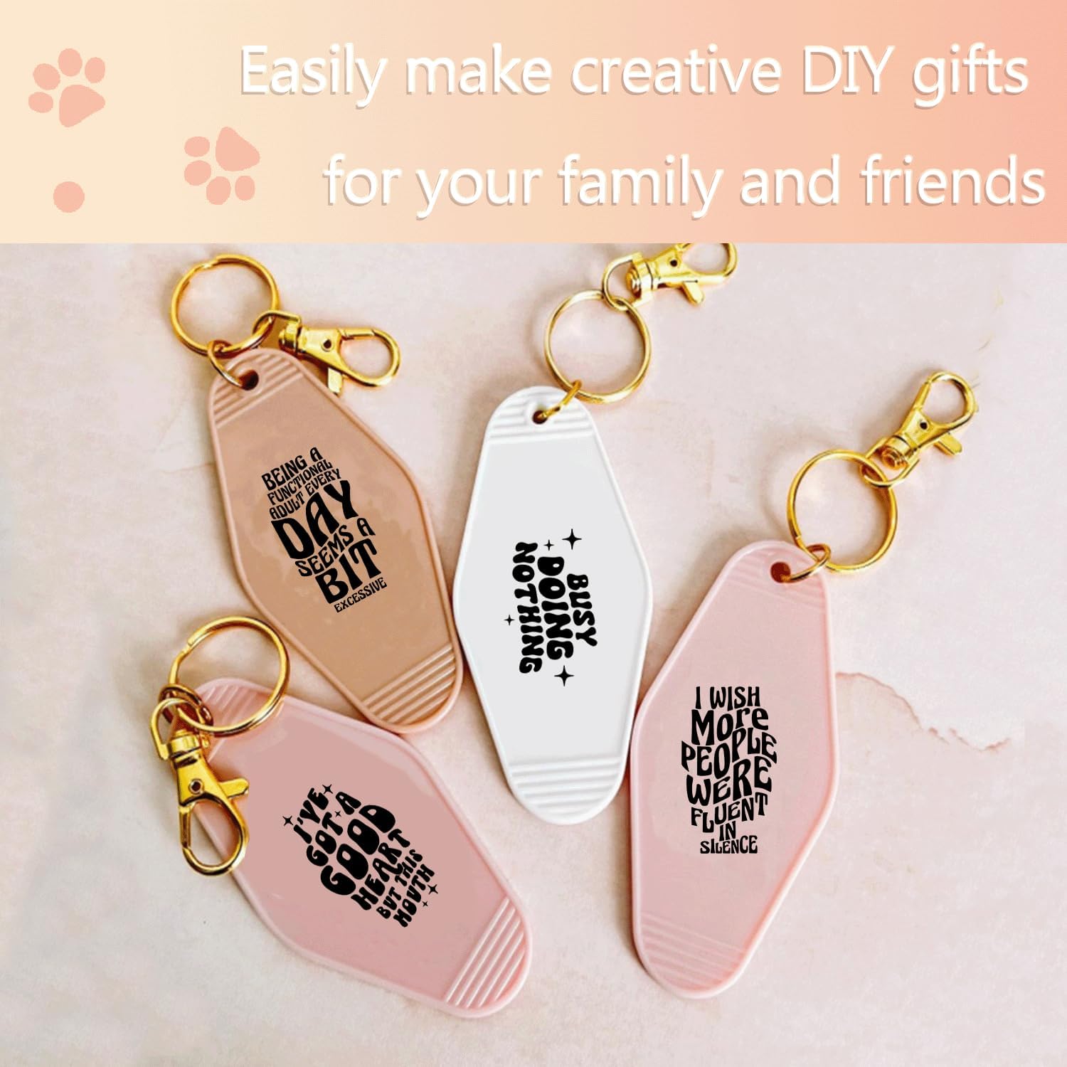 60pcs UV DTF Keychain Transfer Papers - Vinyl Decals for Keys & Luggage Tags, Funny Designs with Scratch-Resistant Coating, Transfer Papers for Hotel Keycards (Funny Vintage) image 3