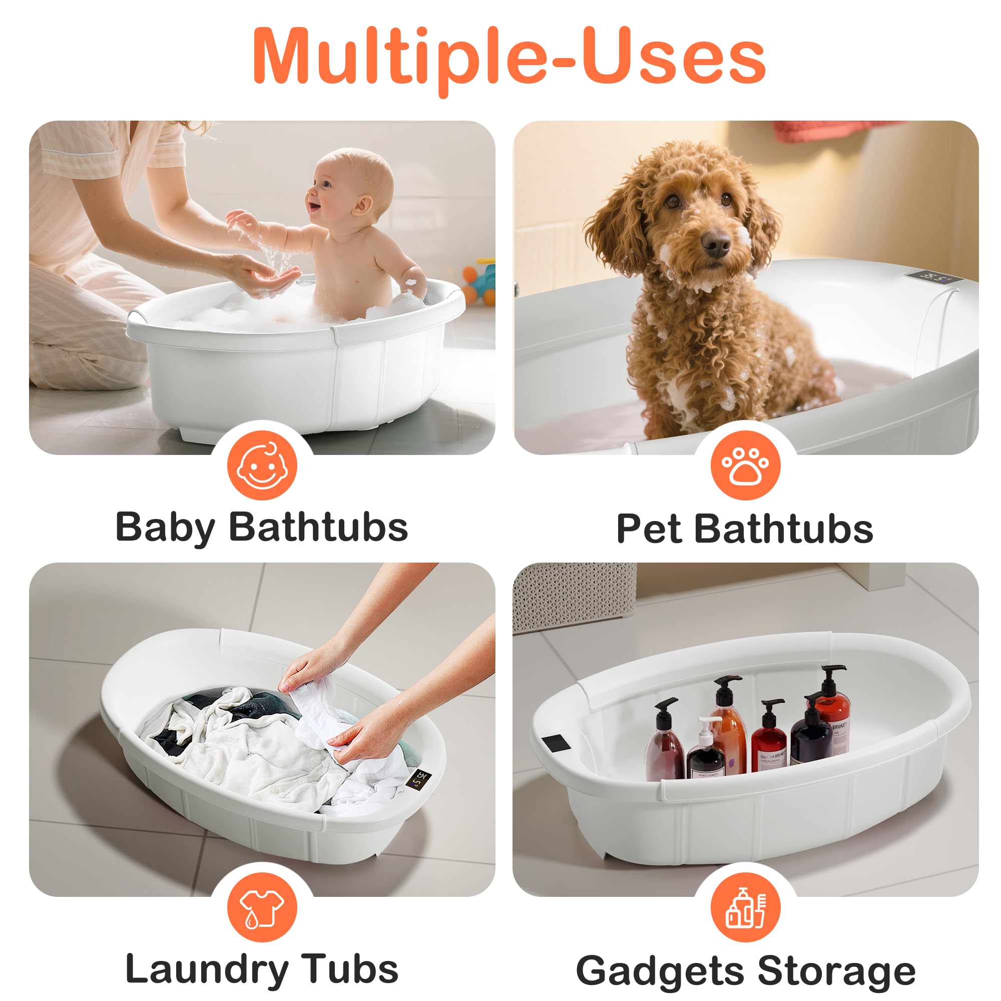 Vasca da bagno pieghevole per bambini, con termometro e cuscino, vasca da bagno portatile da viaggio per neonati, vasca da bagno pieghevole per bambini