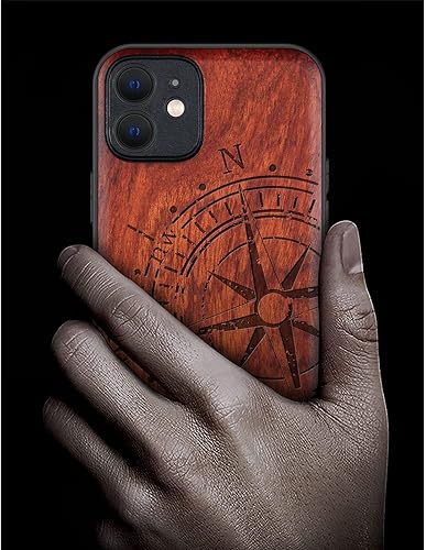 Miniatura 47 de Carveit Funda magnética de madera para iPhone 12 [madera natural y TPU suave negro] a prueba de golpes, funda de madera única y elegante compatible