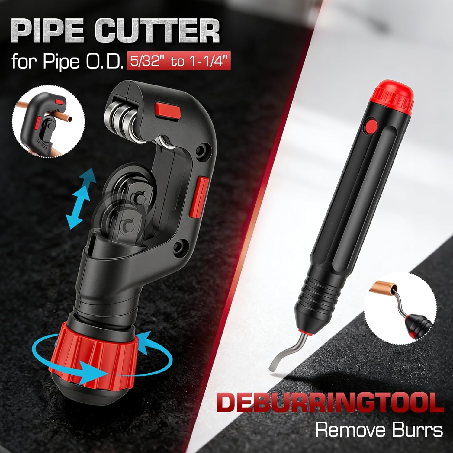 5 in 1 HVAC Flaring Tool Kit for 1/4" to 3/4" Copper Tubing - 45° Eccentric Single Flare Tool with Pipe Cutter, Deburrer for Refrigeration, AC Repair & Installation