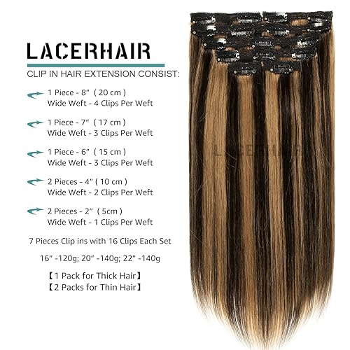 Miniatura 2 de Lacer Extensiones de cabello humano con clip, de 16 pulgadas, color negro natural, castaño P#1B30, extensiones de cabello grueso para mujer, 7