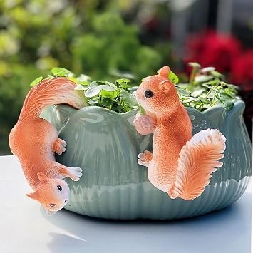 Flower Pot Animal Decorative Pendant Hanging Statue, Squirrels