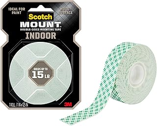 Indoor Double-Sided Mounting White Tape, 1 in x 125 in (10.4 ft), Features 3M Industrial Strength Adhesive, No Mess or Tools (314H-MED)