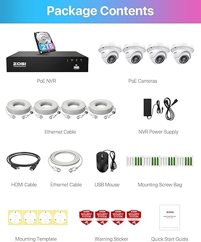 Miniatura 8 de ZOSI Sistema de cámara de seguridad PoE de 8 canales 4K con disco duro de 2 TB, 4 cámaras domo IP PoE de 3K 5MP para interiores y exteriores, visión