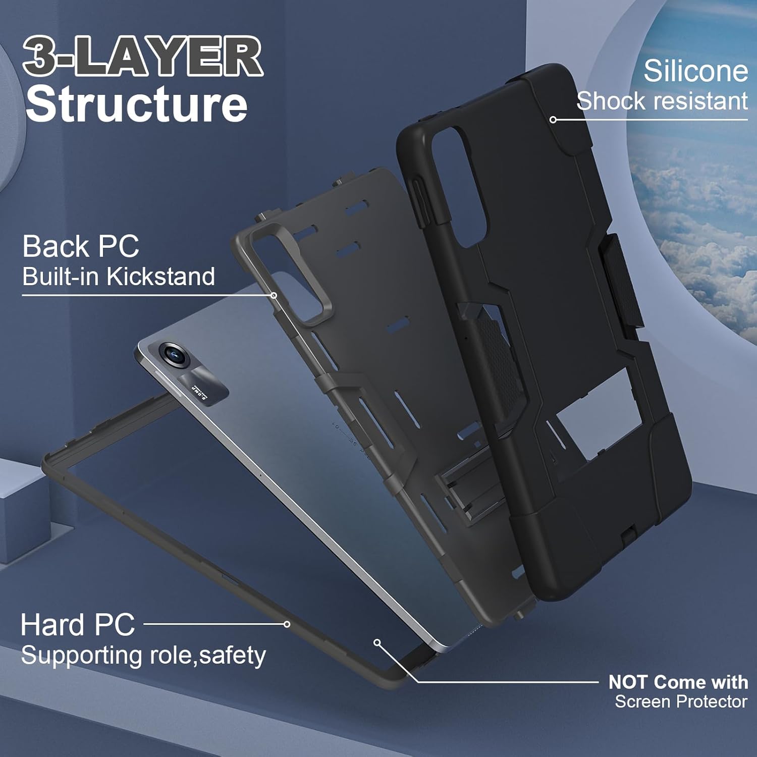 case Cover for Xiaomi Redmi Pad SE 11 inch,Slim Heavy Duty Shockproof Rugged Protective Case with Built-in Stand for Redmi Pad SE 11 2023 (Black/Black)