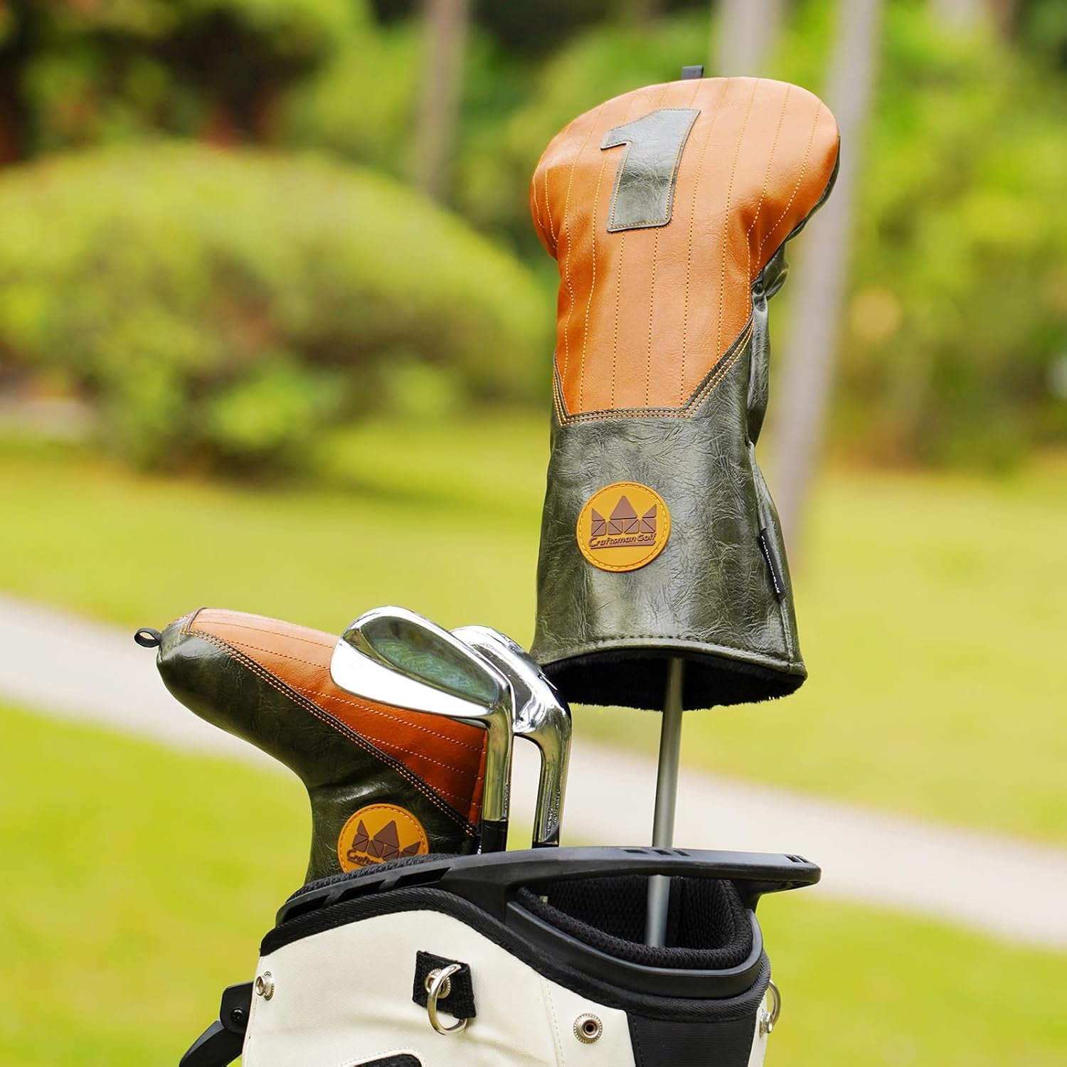 Craftsman Golf Vintage Green and Brown Golf Driver Blade Putter Headcover Head Cover Protector Ideal Gift for Men and Women