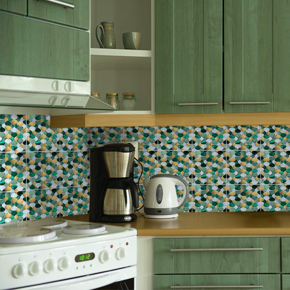 Alwayspon 30Pcs Peel&Stick Wall Tile Transfers Sticker, Self-Adhesive Waterproof PCV Splashback Tile Decals for Living Room Kitchen Bathroom Home Decor, 20X20cm, Green and Yellow Vine โ image 1