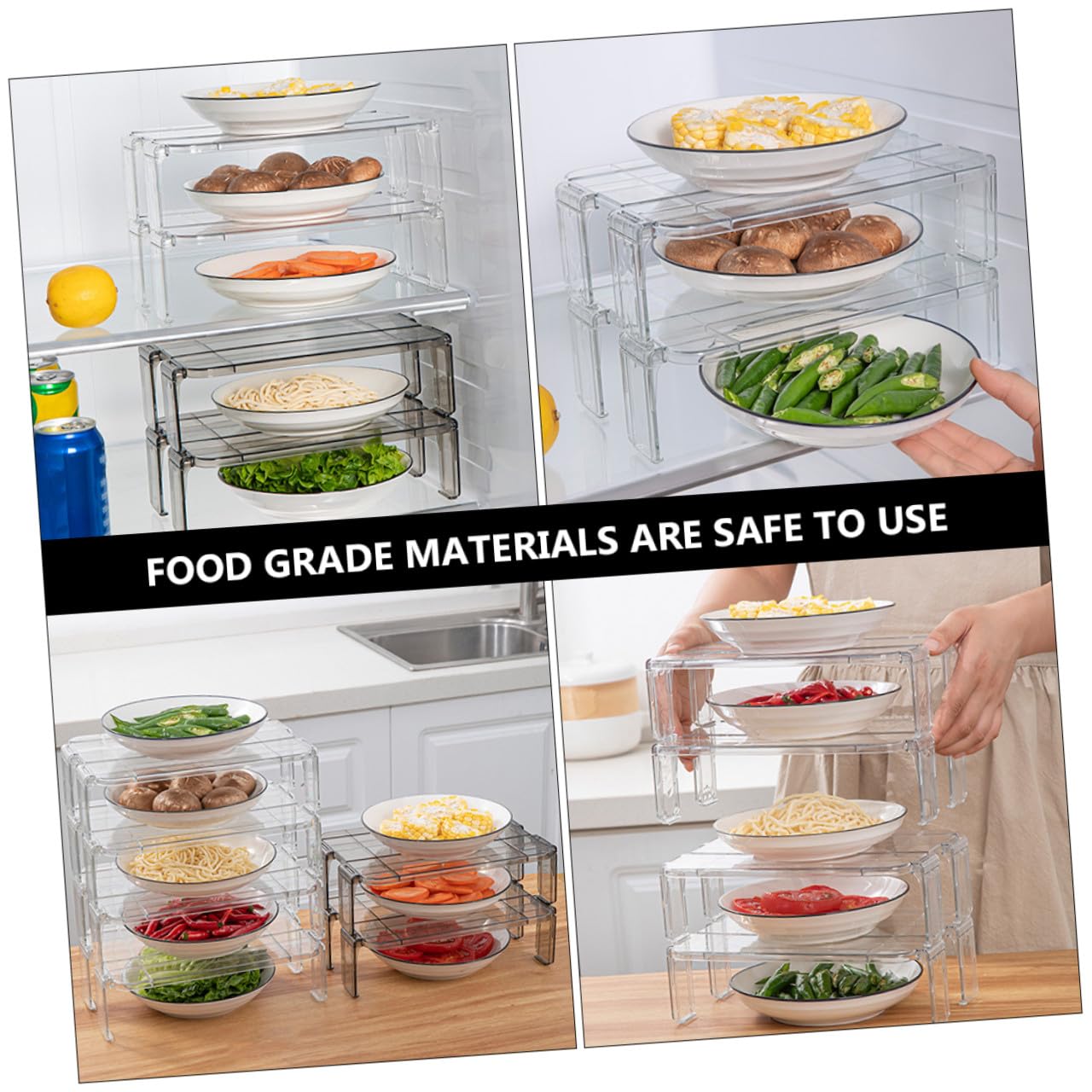 Homoyoyo Estantes de Almacenamiento Transparentes 2piezas para Refrigerador Soporte de Plástico Pulido para Organizar Bandejas y Suministros Cocina